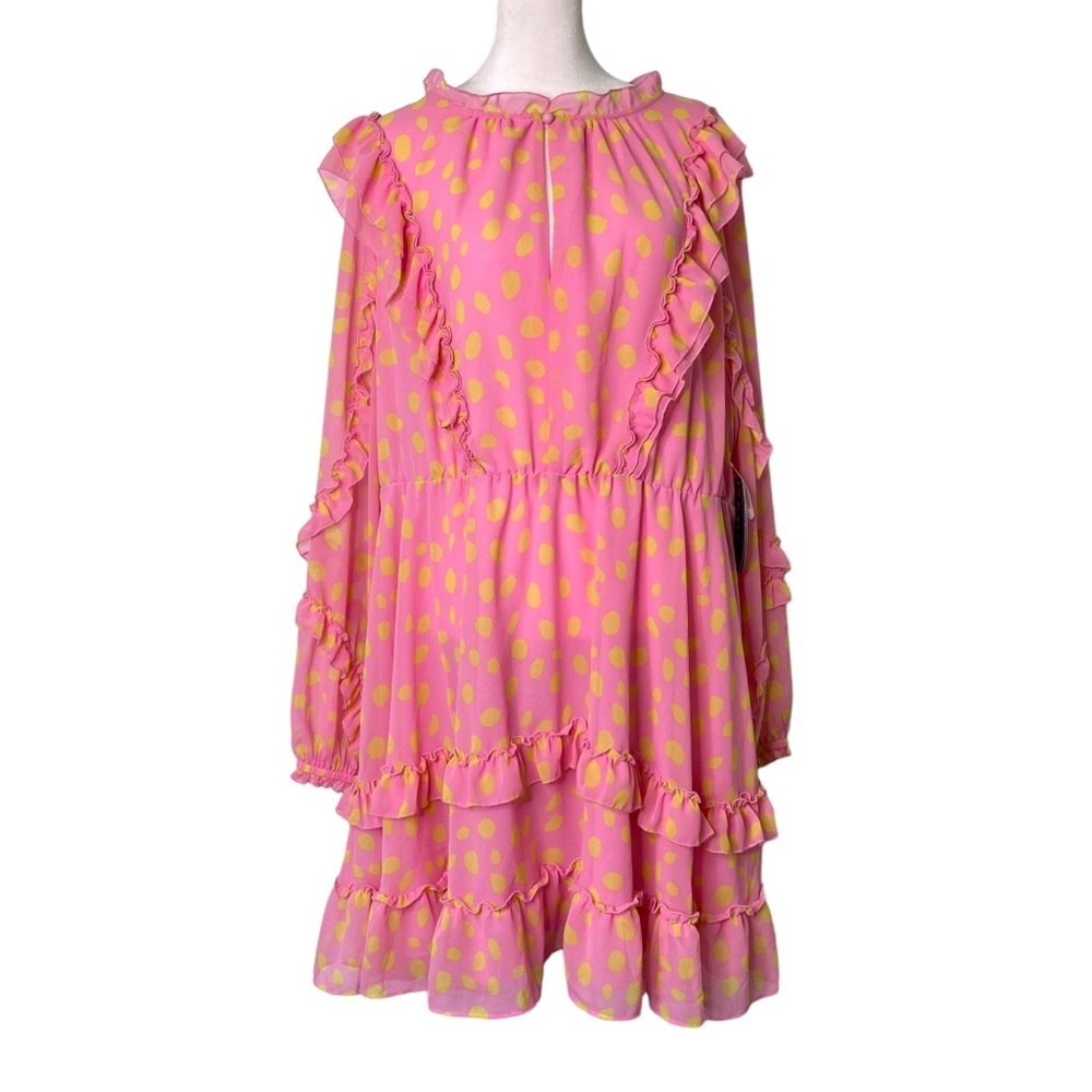 Pink Ruffle Mini Dress - Picture 1 of 12